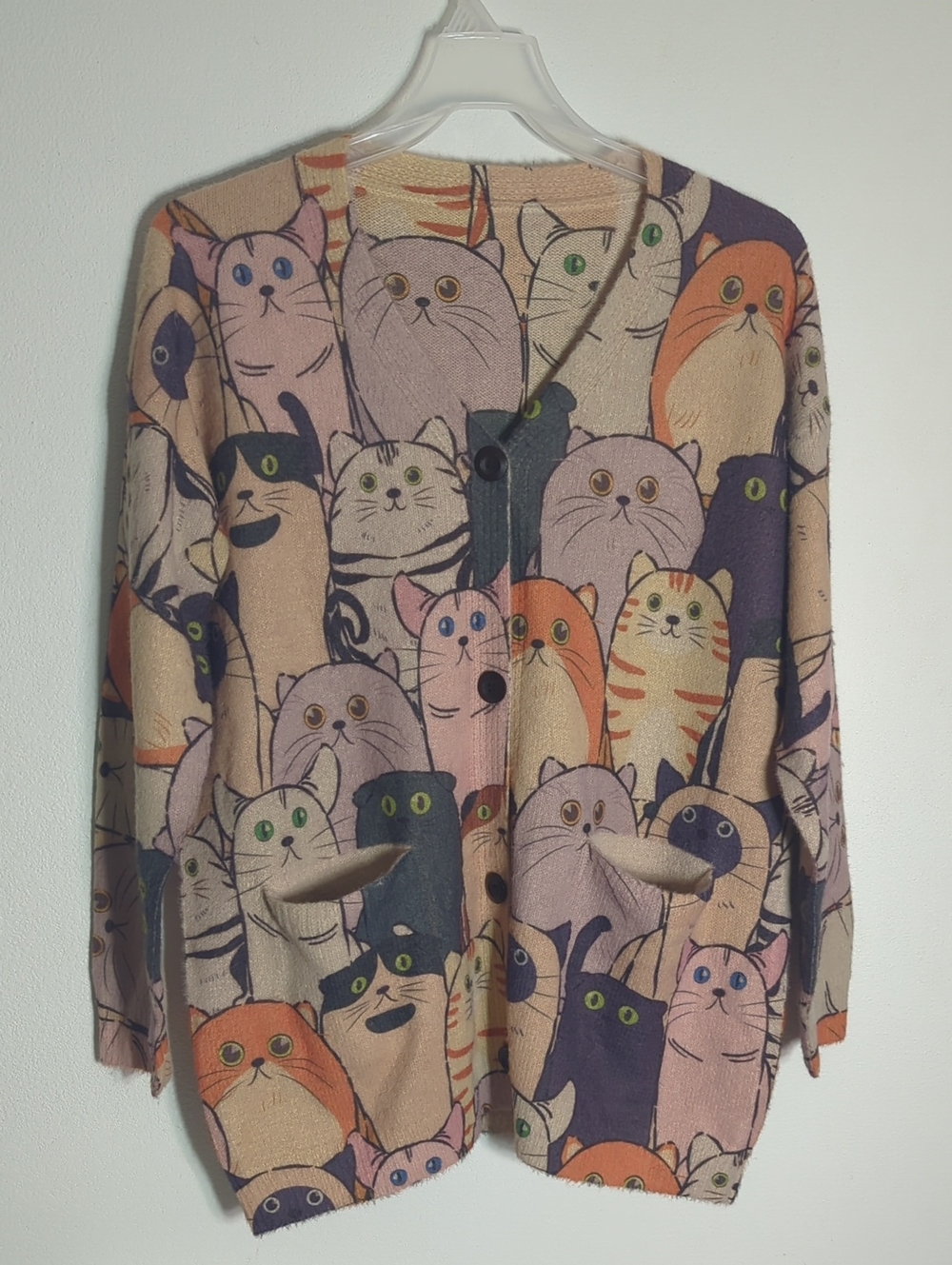 Womens Cat Long Cardigan Sweater Crazy Cat Lady Cotton Wool Novelty Plus Size 2X